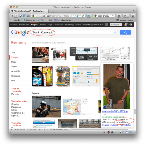 Résultats de recherche de Google Images sur la requête « Martin Korolczuk » dévoilant une photo de Matt Cutts, Responsable de l'équipe anti-spam de Google.