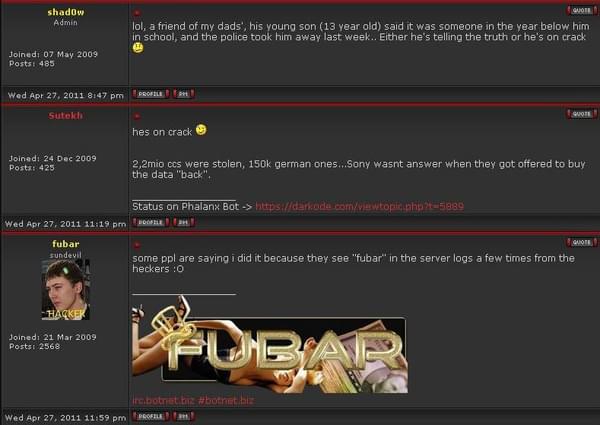 Capture d'écran d'un supposé forum underground