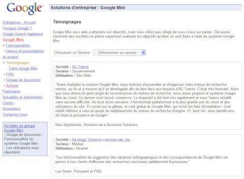 Témoignages clients Google Mini